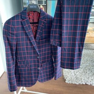 Navy/Red Windowpane Suit Set
